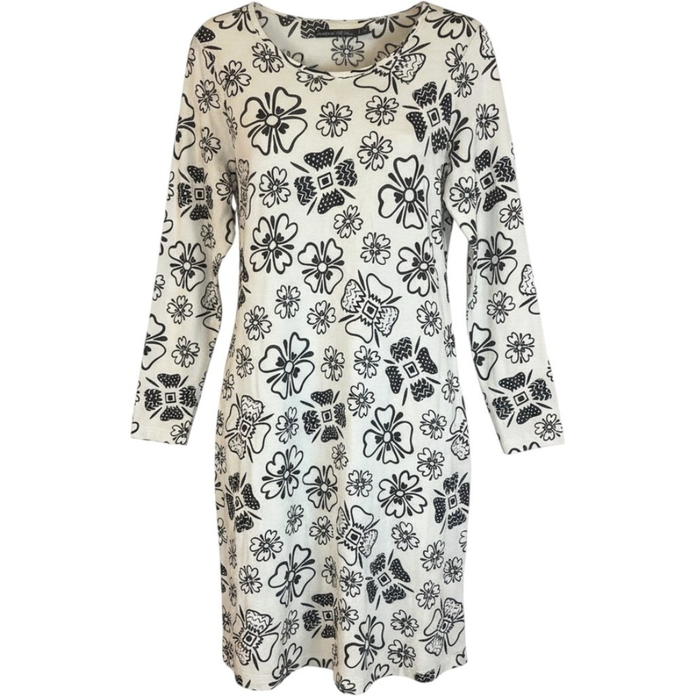 Gudrun Sjoden Tunic Dress Sz S White Black Floral Organic Cotton Modal Pockets